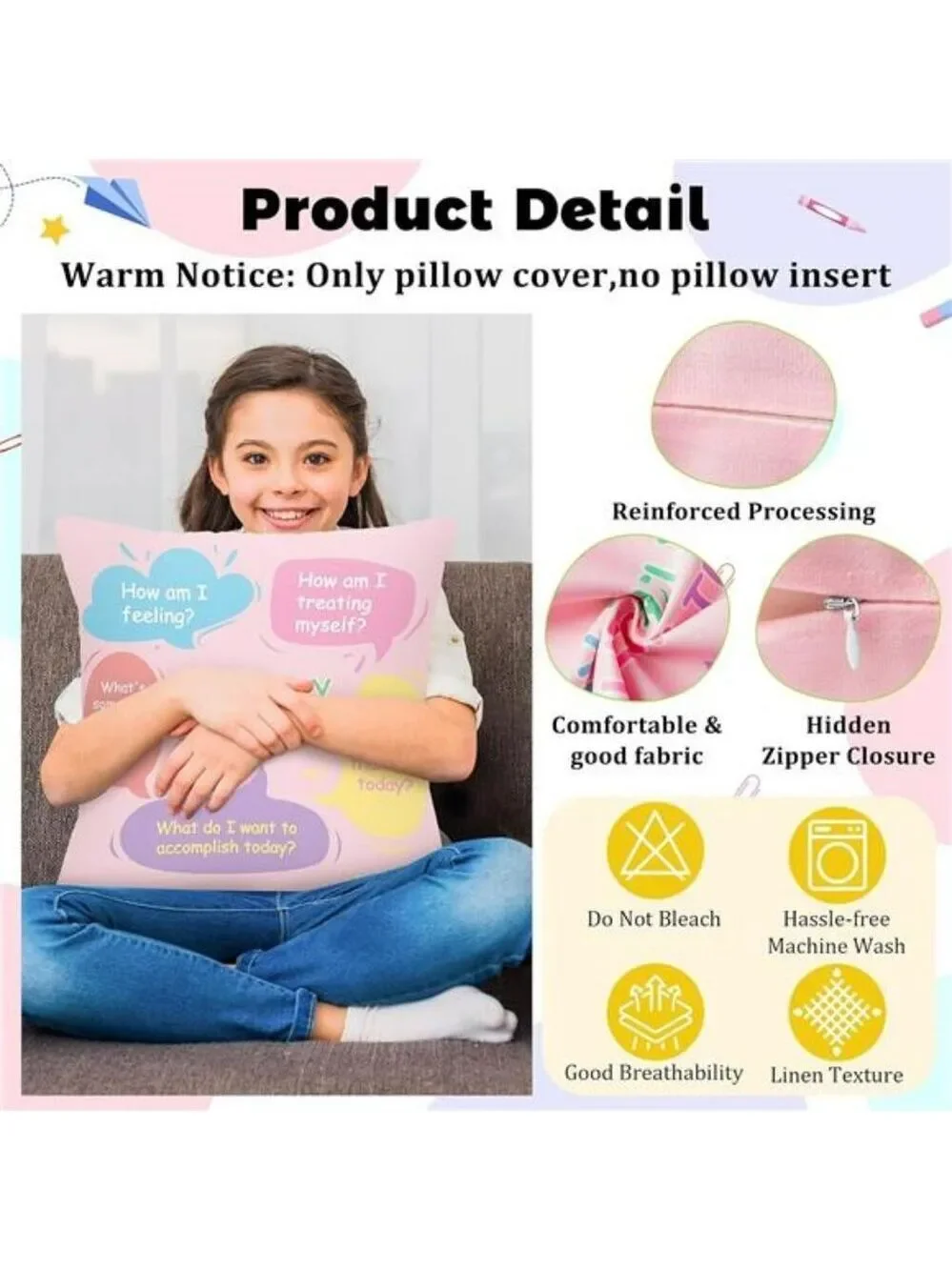 Calming Corner Pillow Covers Set of 4 Kids Room Classroom Counseling Decor Cushi